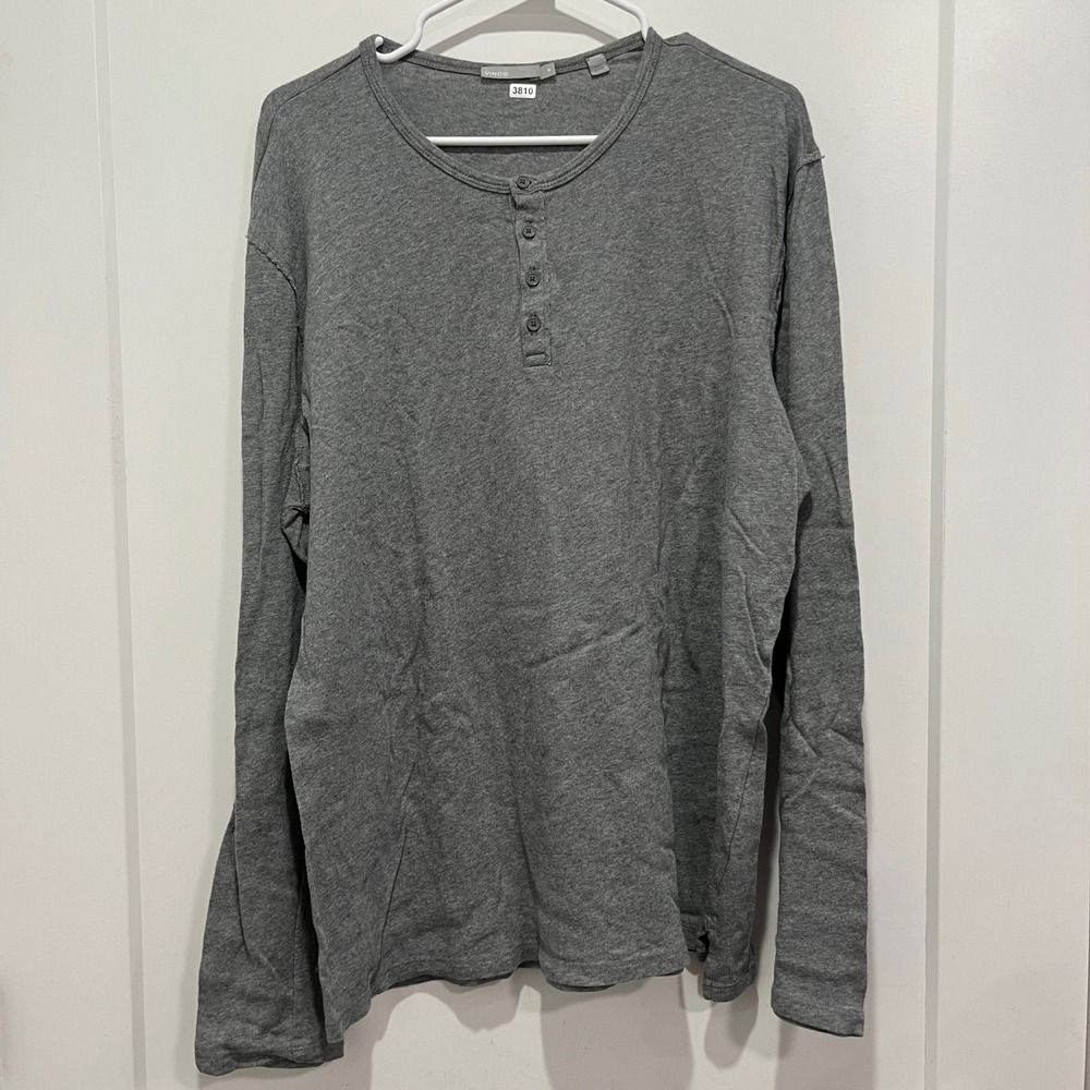Vince Mens XL Gray Long Sleeve Henley Shirt Heathered Jersey Knit Pullover